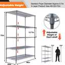 Land Guard 5 Tier Storage Racks and Shelving - 48" L x 20" W x 72" H Heavy Steel Material Pantry Shelves - Each Unit Loads 350 Pounds Wire Shelf, Suitable for Warehouses, Closets, Kitchens…