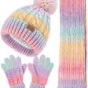 Remifa Kids Winter Hat Scarf Gloves Set, Girls Boys Toddler 8% Wool Warm Fleece Beanie Knit Neck Scarf Mittens Christmas Gift