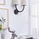 Yosoan Linen Wall Sconce Indoor Night Light Fixture, 2-Light Dual Indoor Vanity Vintage Industrial Hardwired Sconces Wall Lighting with Textile Fabric Shade Lamp for Bedroom Living Room Bedside(Black)