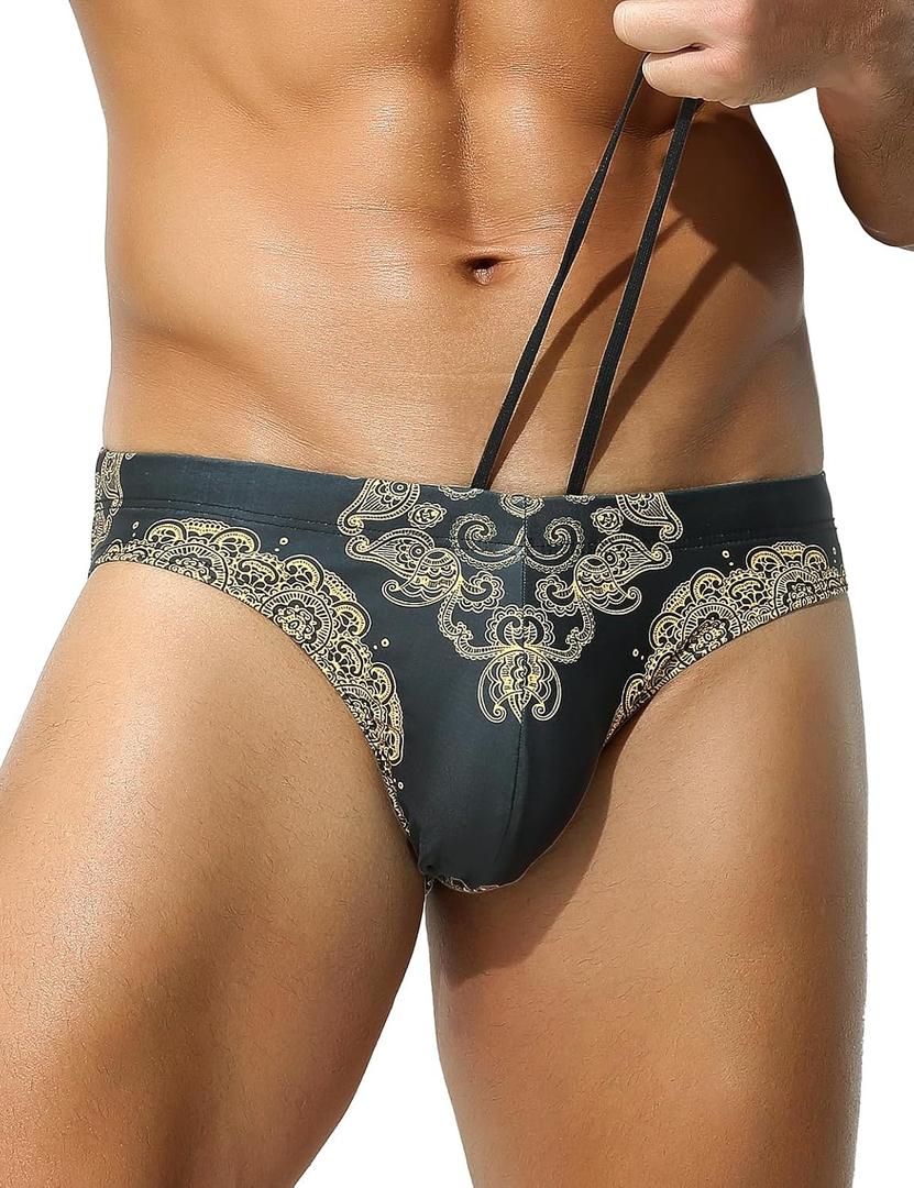 Arjen Kroos Mens Swim Briefs Sexy Bathing Bikini Printed Quick Dry Swimsuit with Drawstring for Men XL