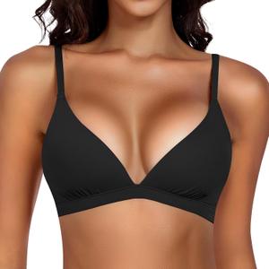 Werkiss Wireless Bralettes for Women No Underwire Bras Sexy V Neck Everyday Bra with Adjustable Straps (M)