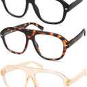 AMOMOMA 3 Pack Retro Blue Light Aviator Reading Glasses for Women Men,Oversized Large Computer Reader Frame AM6163