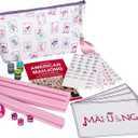 Mini Mahjong Set, American Mahjong Game Set with 160 Acrylic Tiles (0.94), 4 Pink Racks & Thickened White Carrying Bag and Accessories, Portable Travel Mahjong Tiles Set