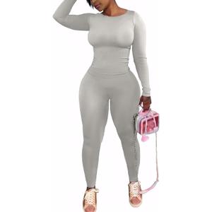 CLOCOR Womens 2 Piece Outfits Sweatsuits - Tracksuit Set Long Sleeve Crop Top & Drawstring Wide Leg Pants with Pockets (X-Large, Grey-913)