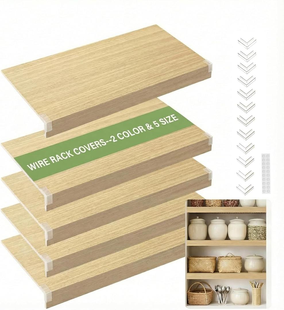 5PCS Wire Shelf Cover,Wire Rack Covers for Pantry PVC (Not Wood) Shelf Liners for Cabinet Kitchen Pantry Shelves(Wood Color,35x16 inch)