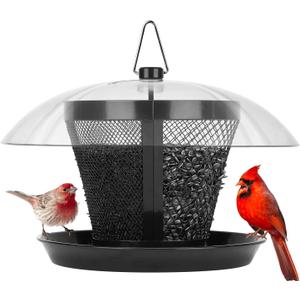 Kingsyard Bird Feeder for Outside, Dual-Use Metal Mesh Wild Bird Feeder with Weatherproof Dome Dual, 2.5 lbs Seed Capacity for Finch Cardinal (Iron Grey)