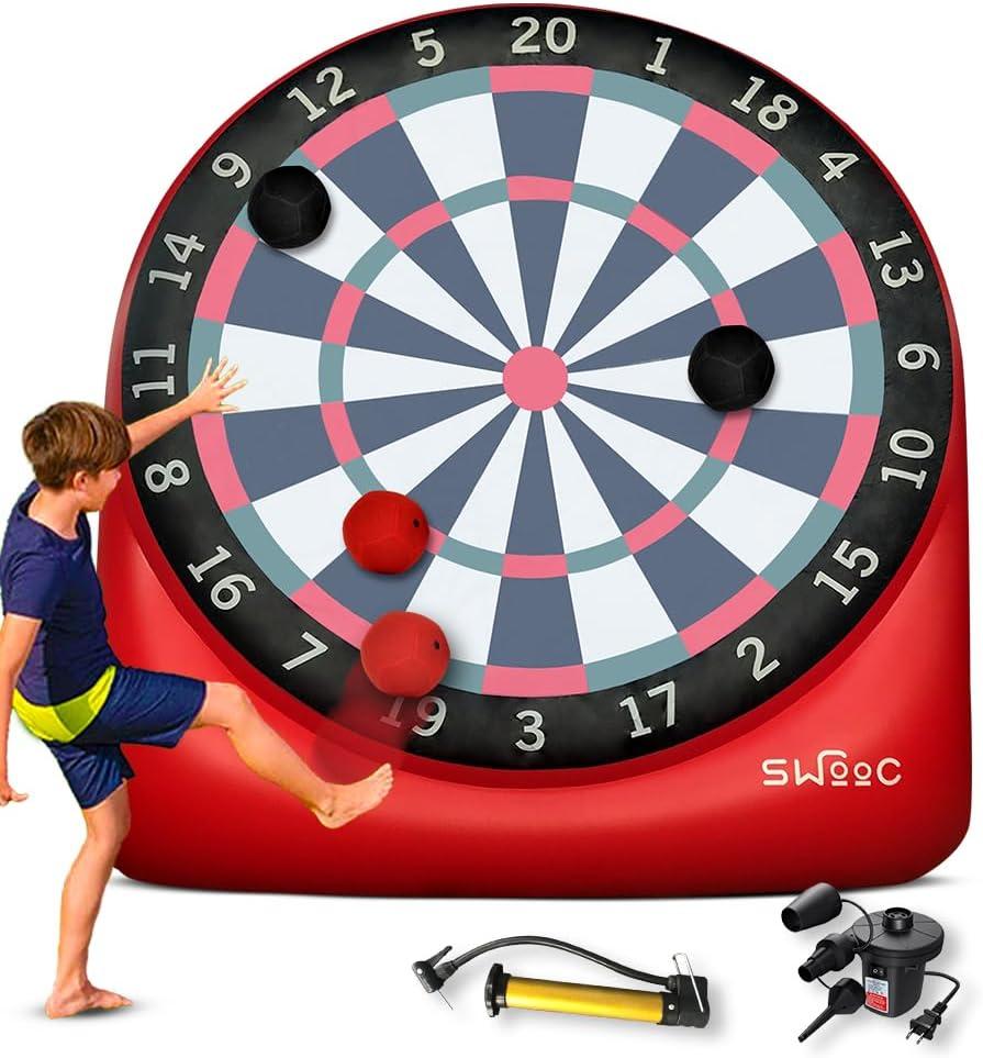 Swooc Games - Premium Inflatable Giant Kick Darts (15+ Ways to Play) - Jumbo Soccer Dartboard with Air Pump - Big Carnival Games - Giant Outdoor Games - Oversized Dart Board Yard & Lawn Game