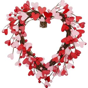 15 Inch Valentine's Day Wreath for Front Door Red Pink Heart Wreaths with Berries Valentine's Day Decorations Valentine's Day Gift for Anniversary Wedding Party Wall Home Indoor Decor