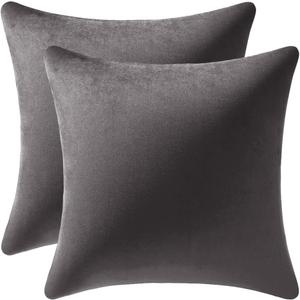 DEZENE Throw Pillow Covers 22x22 Dark-Grey: 2 Pack Cozy Soft Velvet Square Decorative Pillow Cases for Farmhouse Home Decor