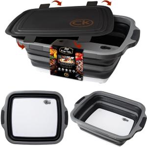 New XL Collapsible BBQ Prep Tub wtih LOCKING Lid, Cutting Board & Drain Hole | BPA-Free, Food-Grade, Recyclable, Space-Saving Caddy for Grilling, Camping, Kitchen & Outdoor Cooking (Black, 16 Liters) New XL Collapsible BBQ Prep Tub wtih LOCKING Lid, Cutting Board & Drain Hole | BPA-Free, Food-Grade, Recyclable, Space-Saving Caddy for Grilling, Camping, Kitchen & Outdoor Cooking (Black, 16 Liters)