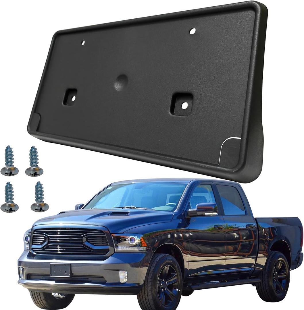 Front Bumper License Plate Frame Bracket Holder Compatible with 2013 2014 2015 2016 2017 2018 Dodge Ram 1500 with Plastic Bumper Replace 68141642AA