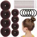 FANDAMEI Hair Bun Maker for Kids, 4PCS Donut Bun Maker Small with 4PCS Extra Small Hair Buns Kit. Ballet Hair Bun Maker for Kids, Hair Bun Set with Elastic Hair Ties, Hair Pins.(Brown)