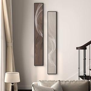 Large Framed Long Narrow Vertical Neutral Abstract Wall Art Set of 2, Beige Brown Modern Canvas Prints Paintings Artwork for Walls, Minimalist Pictures for Entryway Hallway Living Bedroom Wall Decor