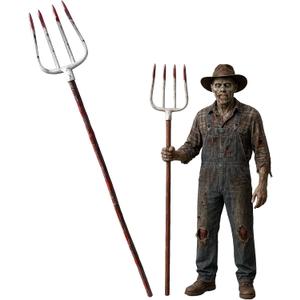 Nicky Bigs Novelties Halloween Fake Bloody Pitchfork Costume Accessories Plastic Decoration Weapons Prop Scary Pronged Fork with Fake Blood and Realistic Strong Heavy-Duty Plastic, 60 Inches Tall