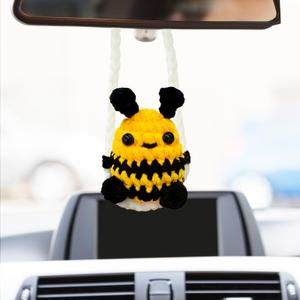 Bee Car Accessories,Super Cute Swinging Bumblebee Car Mirror Hanging Ornament Crochet Cars Interior Accessories,Gift for Bee Lovers,Crochet Lovely Bag Ornament,Automotive Interior Decorations