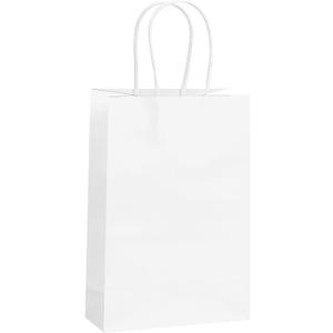 REMTAP Gift Paper Bags 5.93.28.2 50Pcs Kraft Bags with Handles Bulk Gift Bags for Wedding Party Craft Retail Packaging, Shopping, Party Favor, Retail Bag (White-S-50pcs, 5.9 * 3.2 * 8.2)