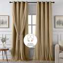 100% Blackout Curtains for Bedroom, Double Layer Khaki Curtains, Black Out Curtain 84 inch Long with Sheer Overlay for Living Room, Room Darkening Window Drapes with Grommet, 52" W x 84" L