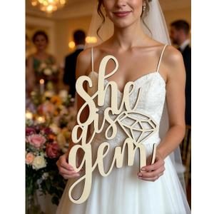 Wooden She's a Gem Sign with Diamond Design, Wedding Proposal Photo Prop,Engagement Party Decorations Wall Decor,Bachelorette Party Decor, Bridal Shower Party Backdrop Decor