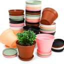 Frcctre 30 Pack 4 Inch Plastic Planter Pots, Small Flower Pots Seedlings Nursery Pots with Drainage Hole and Saucers for Indoor Outdoor Plants Flowers Herbs Succulents, 6 Colors