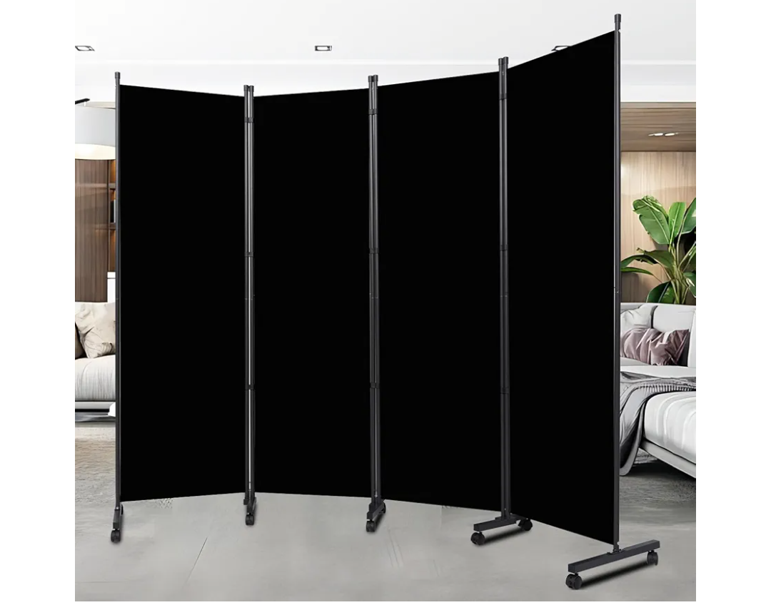 Room Divider Portable 88'' Partition Room Dividers and Folding Privacy Screens 4 Panel Wall Divider for Room Separation, Freestanding Fabric Room Divider Panel with Wheels for Home Office Hospital