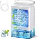 Portable Air Conditioners, 3-In-1 Mini Portable AC Unit 3 Speed with Icy Mist, 900ML Water Tank Cooling Fan with 2/4H Timer 7 Color Lights, Evaporative Cooler Fan for Car Bedrooms Offices Desk Rv Room