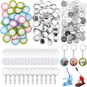 Quelay 60 Sets Keychain Button Making Supplies Double Sided Keychain Double-Sided Metal Parts for Hand Press Round Badge Crafts Create DIY Custom Buttons (32mm,Multicolor)