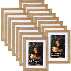 Lyeasw 4x6 Picture Frame Set of 15, Display Pictures 5x7 without Mat or 4x6 with Mat, Natural Wood Color Multi Photo Frames for Wall or Tabletop