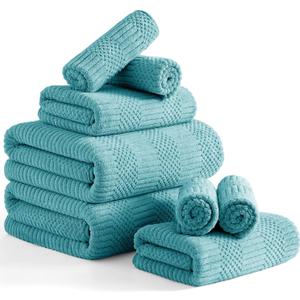 Ferdilan 8 Piece Extra Large Bath Towels Set,2 Oversized 35"x70" Bath Towel Sheets,2 Hand Towels and 4 Washcloths 600 GSM Highly Absorbent Quick Dry Towels Set for Bathroom Hotel Turquoise