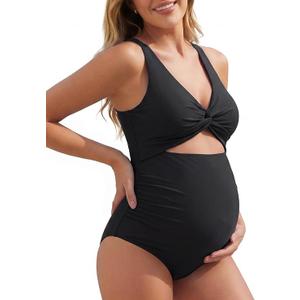 Summer Mae Maternity Cutout One Piece Swimsuit Twist Front Criss-Cross Bathing Suit High Waisted Pregnancy Swimwear, XL