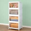4 Tier Storage Bins with Lids, 23QT Stackable Closet Organizers and Storage with Wheels, Collapsible Storage Boxes, Foldable Plastic Storage Containers for Home,Office, Dorm Room (White)