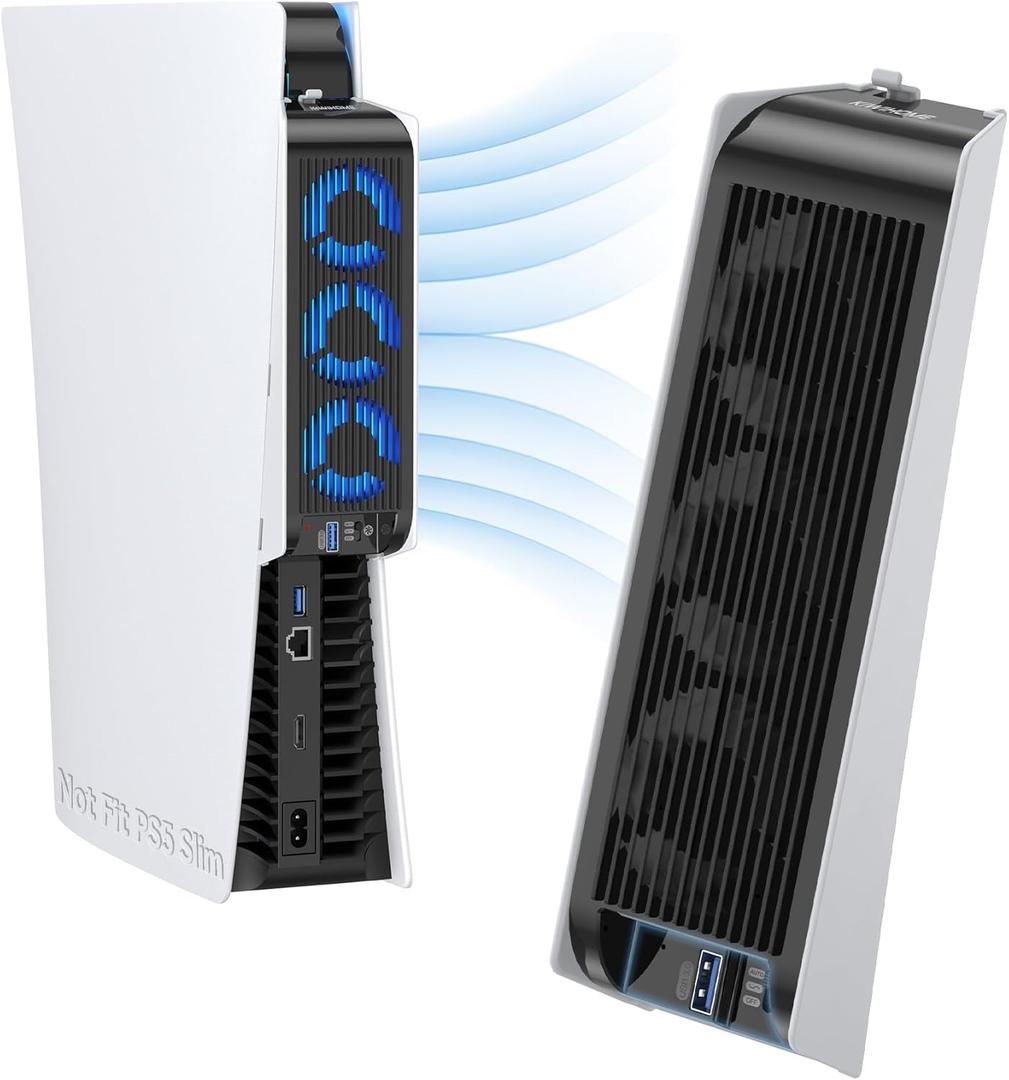 KIWIHOME Cooling Fan for PS5 Accessories, Upgraded Quiet Cooler Fan with Auto Speed, Controller USB3.0 Port & LED for PS5 2020 Only, Not for PlayStation 5 Slim/Pro, White, Model: PX07