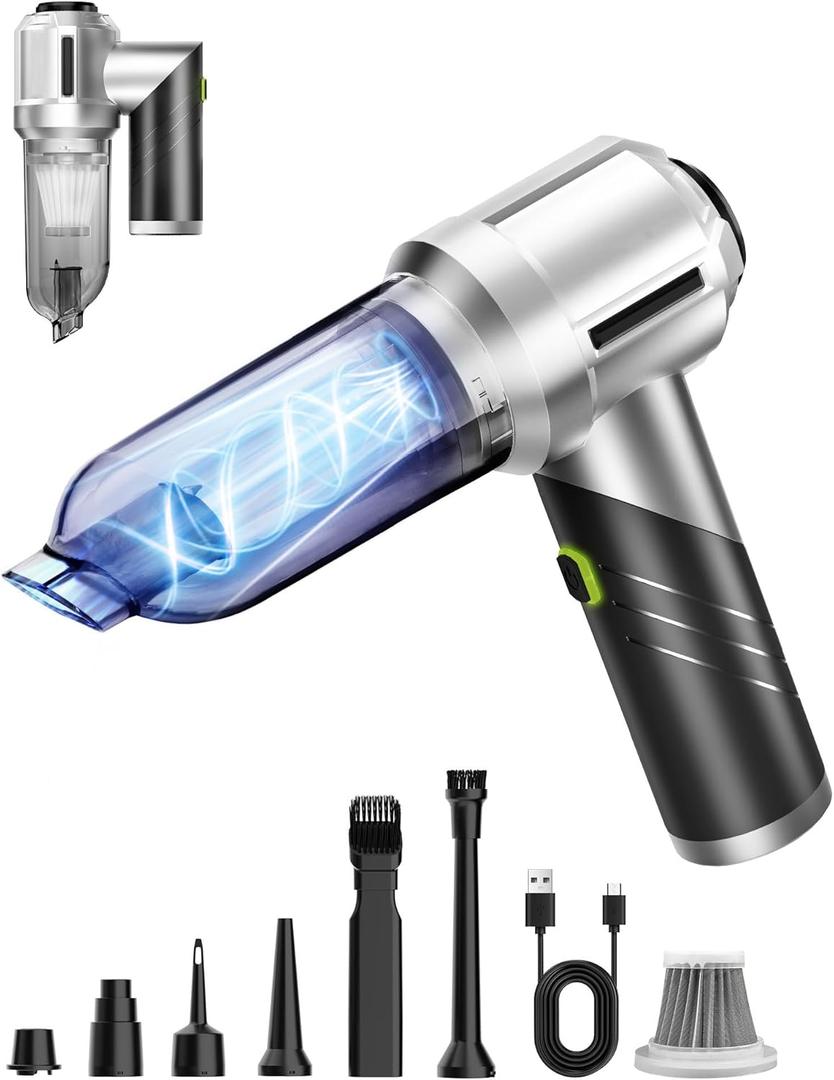 Car Vacuum Portable Cordless, 17000PA Foldable Car Cleaner High Power, 4 in 1 Mini Handheld Vacuum with Air Duster, Type-C Charge, Metal Steel Filter, Portable for Auto/RV/Home Detail Cleaning