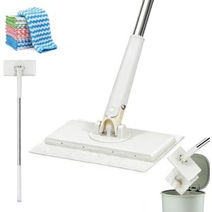 Snap Grip Mini Mop,Cloth Changing Mini Mop,360 Rotating Wet Dry for Whole House Cleaning,Foldable 35inch Retractable Long Handle Mopping Stick (White,1*p+6*Cloth)
