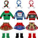 12 Pcs Christmas Doll Accessories Clothes Christmas Doill Costume Mini Outfit Include Knitted Sweater Skirt Scarf Snow Boots for Xmas Decor (Exquisite)