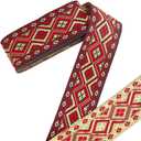 PH PandaHall 7.66 Yards Boho Jacquard Ribbon, 2 Inch/5cm Rhombus Embroidered Woven Trim Ethnic Style Polyester Ribbons Fabric Trim Fringe for Sewing, Handmade Bag, Clothing Decoration