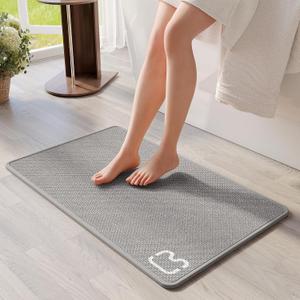 Non Slip Bath Mat Bathroom Rugs, Rubber Backing Braided Ultra Thin Bath Mats, Super Absorbent Quick Dry Bath Rug Shower Mat, Bathroom Floor Mat Fit Under Door, Machine Washable, Gray 16" x 24"