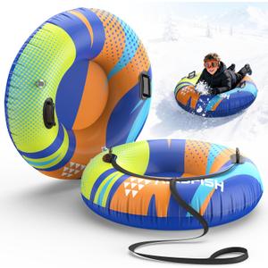 Snow Tube with Towable Leash, AirsFish Inflatable Snow Sled Heavy Duty Cover Wear-Resistant & Antifreeze Material Sledding Tubes for Winter Sports