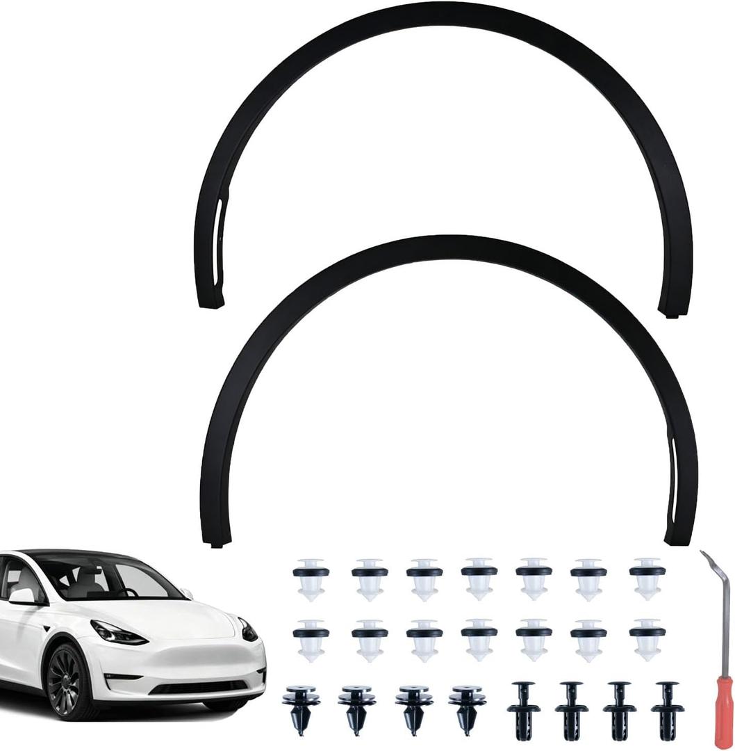 Front Fender Trim Passenger & Driver Side Compatible with Tesla Model Y 2020 2021 2022 2023 2024, Right Left Wheel Arch, Fender Flare Molding Trim, Replace#149418600B, 149418500B
