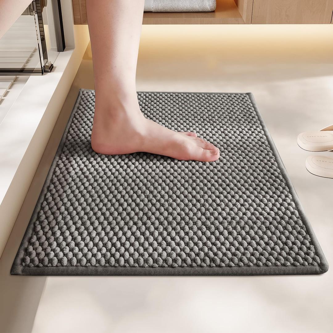 Chenille Bathroom Rugs- Non Slip, Absorbent, Quick Dry, Thin, Washable Bath Mat Carpet Bath Rugs for Bathroom Floor, Shower, Sink, Vanity Light Grey 20"*30" (1'8" x 2'6" (Square))