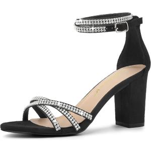 Allegra K Women's Rhinestones Strappy Chunky Heel Sandals (11)