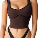 SUUKSESS Women Sweetheart Neckline Longline Sports Bra Padded Basic Workout Crop Tank Top (X-Large, Dark Brown)