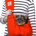 Tomkas Small Dog Sling Carrier - Zipper Pocket & Adjustable Strap - for 3-10 lbs Pets(Red)