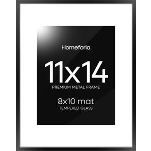 Homeforia Black 11x14 Picture Frame, High End Metal 11x14 Poster Frames with Mat 8x10, 11 x 14 Black Frame Matted to 8 x 10 inch Photo, 11 by 14 Thin Hanging Frames, Tempered Glass, Wall Kit, Set of 1