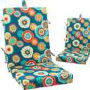 Magpie Fabrics Outdoor/Indoor High Back Square Corner Chair Cushion with Handle & Ties, Waterproof for Home Garden Balcony Patio Beach Swimming Pool, 45"x20"x3", Heronsbill Turquoise Green