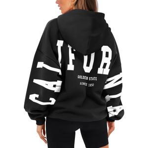 ORANDESIGNE Womens Letter Print Hoodies Fleece Graphic Sweatshirts Long Sleeve Pullover Sweaters with Pocket (Small, California Black)