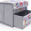 Finex Foldable Collapsible Storage Organizer Box for Desk with Flip Top Lid & Removable Drawer - Gray Mickey
