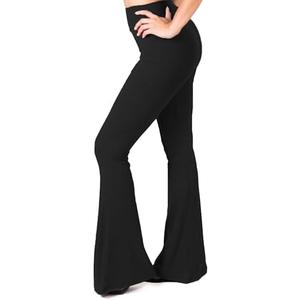 SATINA High Waisted Flare Leggings for Women - Bell Bottom Jeans, Hippy Pants - Buttery Soft Palazzo Yoga Pants with Versatile Sizing - Solid Black  (One Size)
