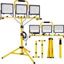 30000 Lumen LED Work Lights with Stand - 3 Adjustable Head Waterproof Foldable Tripod Light, 6500K Daylight (47-68" Height) & 18FT Cord - IP66 Rated for Construction Sites, Garage, Outdoor