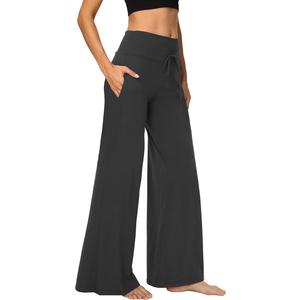 Women's Wide Leg Pants with Pockets, Casual Loose Pajama Palazzo Trousers Sweatpants for Yoga Lounge, Size: S