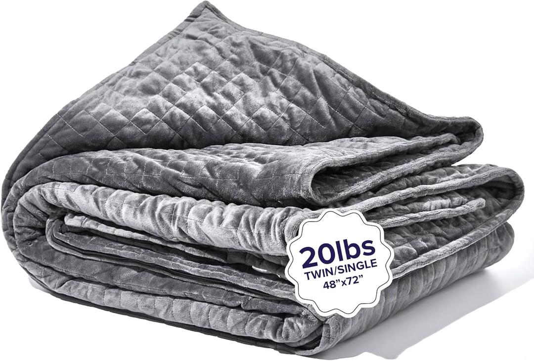 Gravity Weighted Blankets for Adults, 20lbs Grey (48" x 72", Twin/Single) - Heavy Comfort Cotton Blanket with Glass Beads - Utra-Soft Premium Breathable Microfiber Duvet Cover - Machine Washable